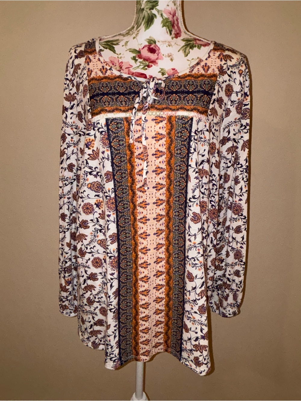 Vintage America Blues Emerson Boho Peasant Blouse XXL Floral Paisley L/S